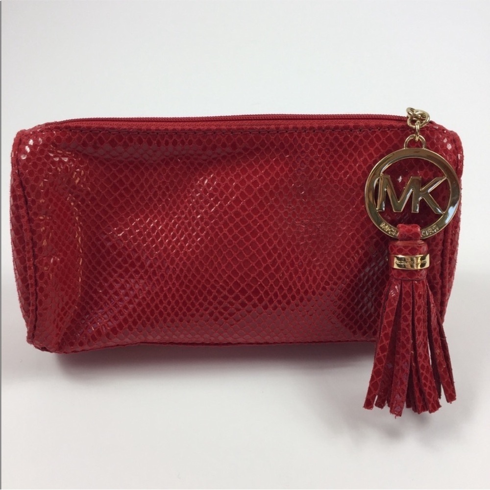 Michael Kors Red Snake Print Cosmetic Bag